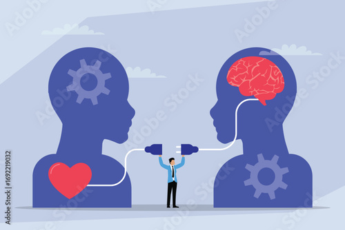 Connecting Emotion and Logic 2d flat vector illustration