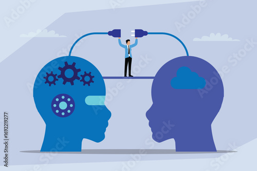Bridging Human and Artificial Intelligence 2d flat vector illustration
