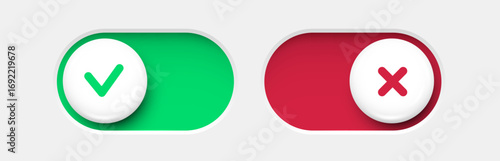 On and Off toggle switch buttons. Material design switch set.