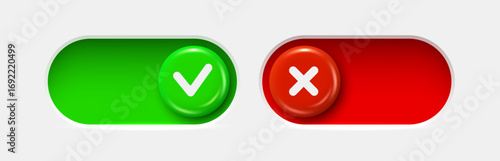 On and Off toggle switch buttons. Material design switch set.