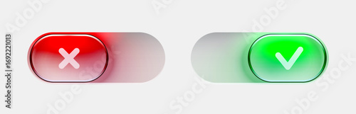 On and Off toggle switch buttons. Modern liquid glass button set. Material design switch set.