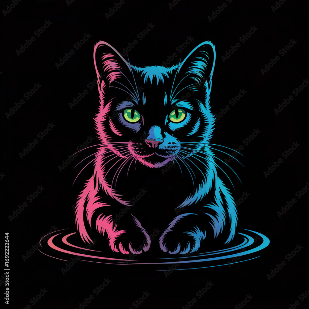 Obraz premium black neon cat
