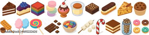 Isometric Sweet Dessert Collection of Delicious Candy and Bakery Items