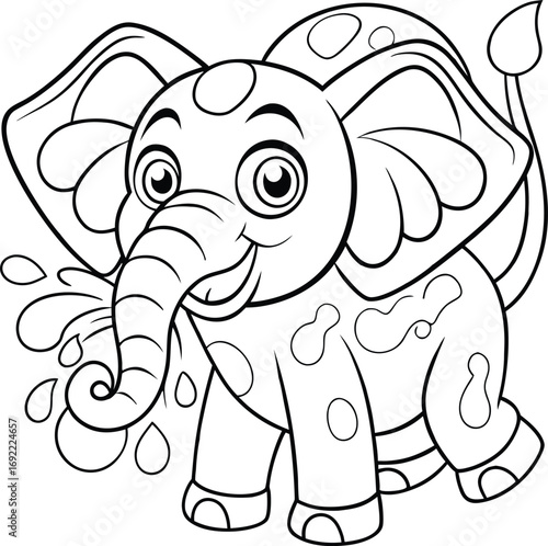 Elephant spraying water with bold outlined large open areas style Vector illustration