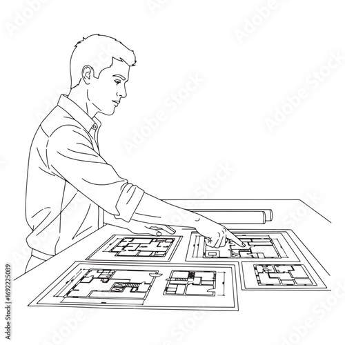 Elegant Architect Lineart – Architect Vector Illustration with Geometric Building Symbolism – Architect Drawing – Line Art Drawing of Architect – Architect Icon