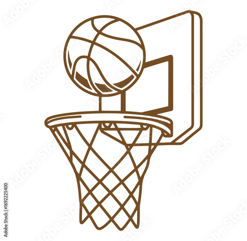 Basketball icon depicting a ball going through the hoop net isolated on white background