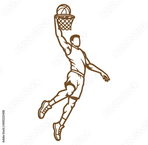 Basketball player dunking the ball silhouette isolated on white background sport illustration