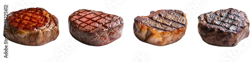 Grilled beef steak with spices and herbs, isolated on transparent background.