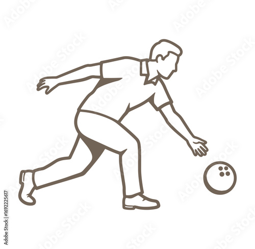 Brown outline illustration of a bowler in action throwing a bowling ball down the alley
