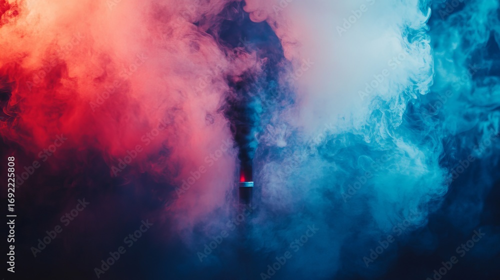 Obraz premium Red and blue smoke swirl on a dark background, abstract concept.