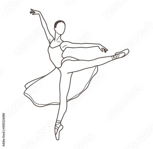 Elegant line drawing illustration of a ballerina posing gracefully in a dance routine