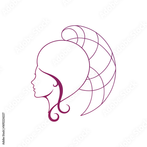 hairstyle, flowing hair, abstract portrait, smooth contours, minimal lines, elegant silhouette, glamorous aesthetic, dreamy atmosphere, feminine profile
