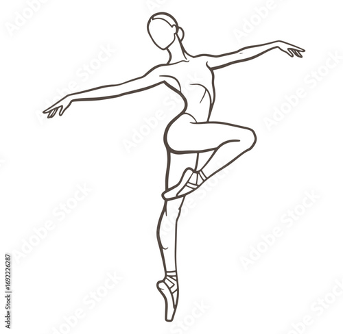Graceful line drawing of a ballerina in a classic ballet pose with elegant lines