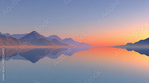 Wallpaper Mural Mountain lake reflection sunset with tranquil smooth water and soft lighting in peaceful natural landscape Torontodigital.ca
