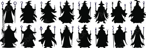 A collection of black running horse silhouettes isolated on white, a vector graphic set ideal for equestrian sports, farm themes, or decorative borders