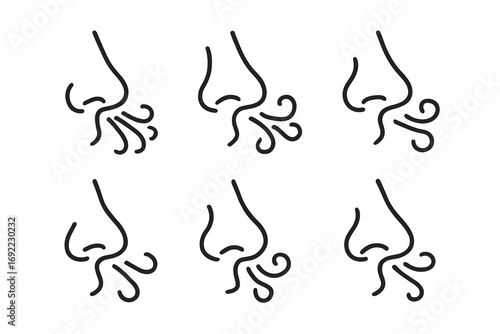 Minimalist icon set of noses with different breathing patterns