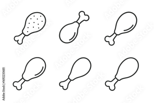 Simple outline illustration of chicken drumsticks in various styles