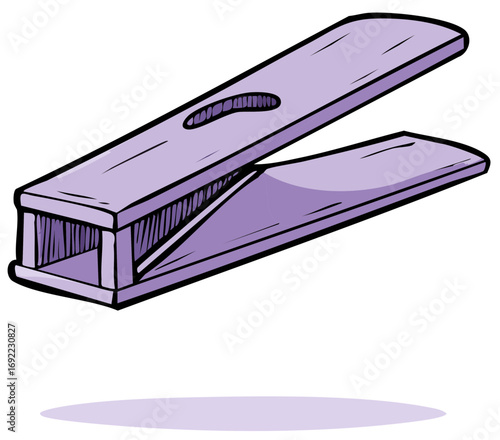 Hand Drawn Illustration of an Open Lavender Colored Clothespin Ready to Clip Laundry to a Clothesline or Other Items