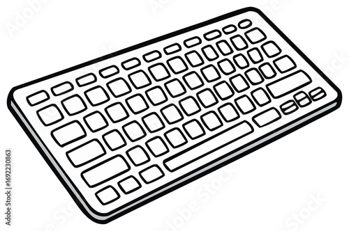 Simple outline of a computer keyboard with rounded keys and a slim profile