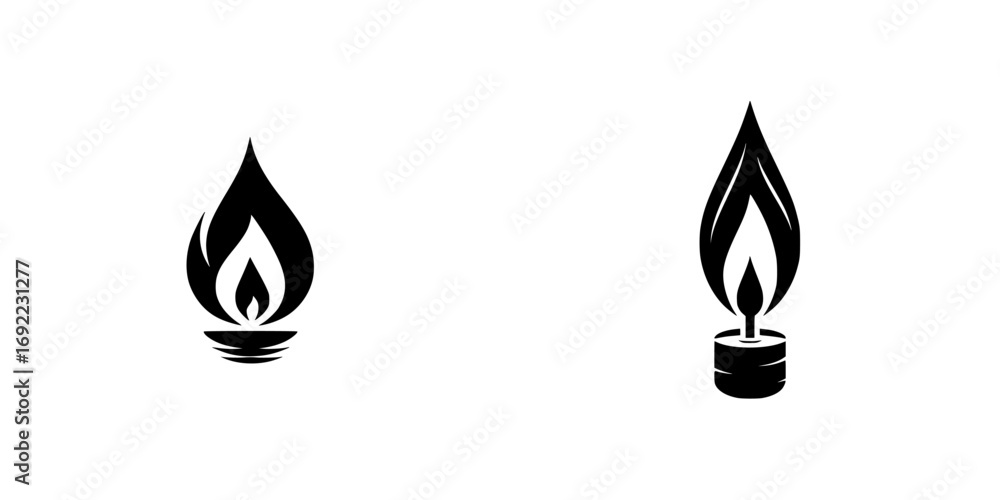 Fototapeta premium Set of black flame icons for gas burner and candle light symbol for energy and fuel industry isolated on white background