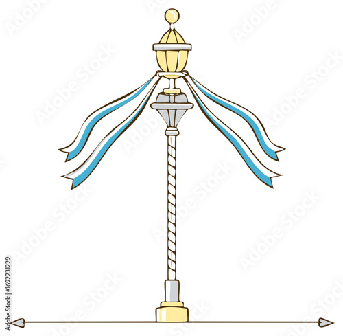 Ornate Ceremonial Staff with Blue Ribbons Traditional Decorative Icon