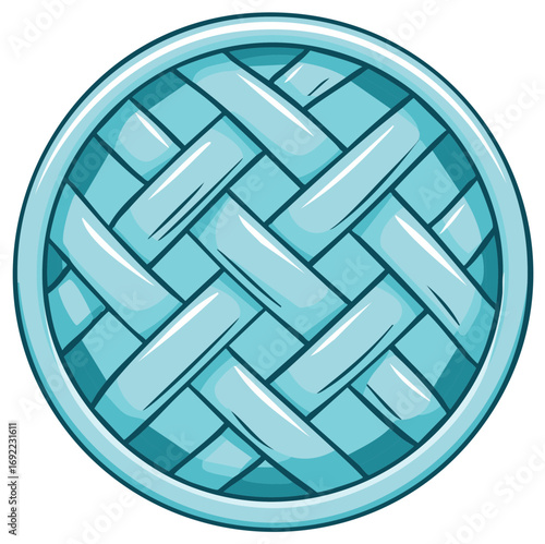 Blue Woven Pattern Illustration: Circle Shape, Interlocking Strips, Decorative Ornament