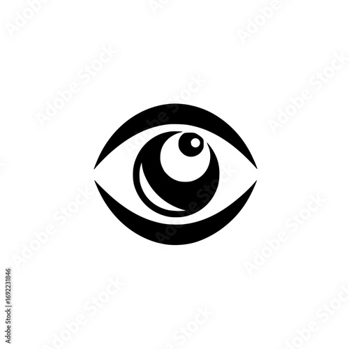 Minimalist black eye icon with a bold, graphic design isolated on a white background for logo or branding purposes