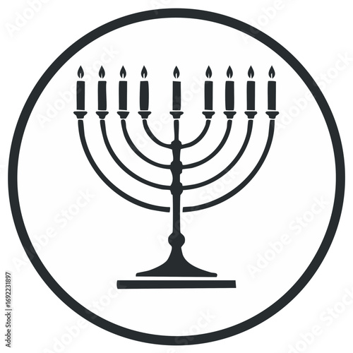 Seven branched Menorah with burning candles a symbolic icon for Jewish religious tradition