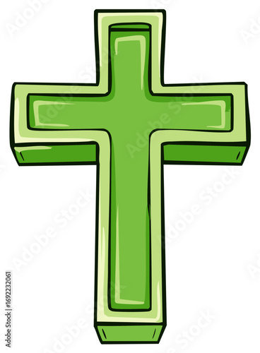 Stylized Green Christian Cross Illustration Symbolizing Faith and Spirituality