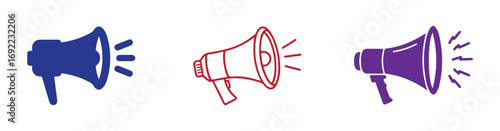 Megaphone icon set. Electric megaphone with marketing advertising. vector illustration eps 10