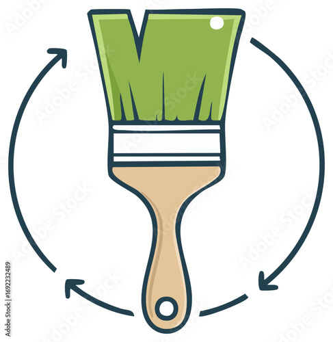 Green Paintbrush Circular Arrows Graphic Bright Green Bristles Clean Brushstroke Icon Arts And Crafts Painting Tool DIY