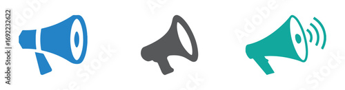 Megaphone icon set. Electric megaphone with marketing advertising. vector illustration eps 10