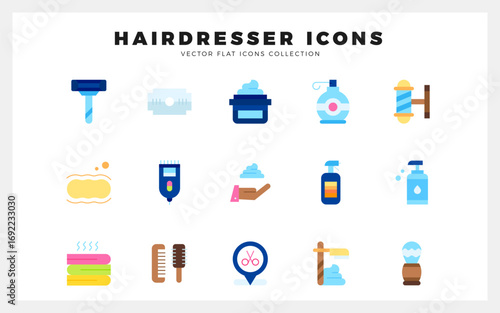 15 Hairdresser Flat icon pack. vector illustration.