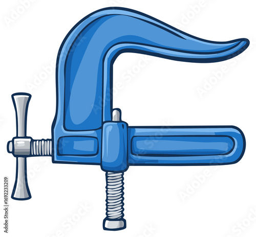 Cartoon blue C clamp tool for gripping and holding materials tightly