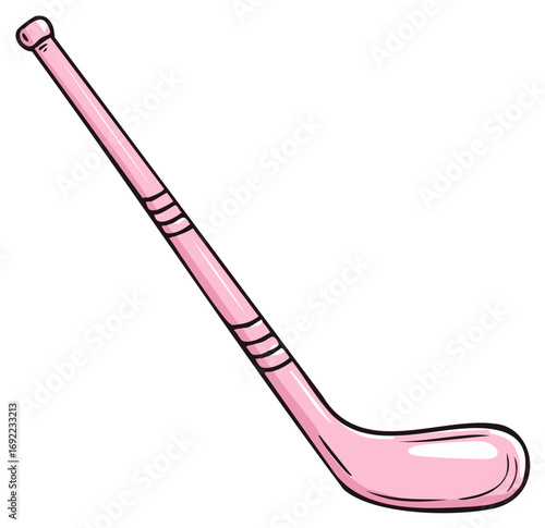 Pink Hockey Stick Isolated on White, Cartoon Style, Kids Games