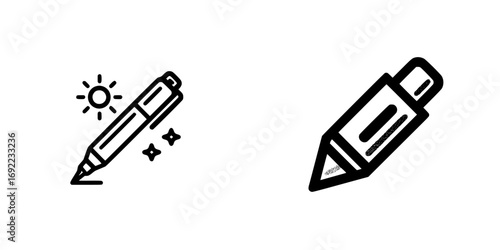 Pen and marker line art icon set for user interface design, creative tools, and editing applications on a white background