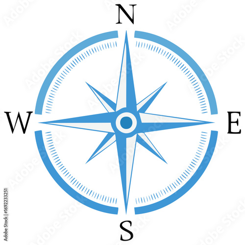 Stylized Compass Rose with Cardinal Directions Light Blue Guiding Instrument