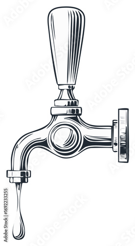 Vintage Style Beer Tap with Dripping Liquid, Faucet with a Handle Design