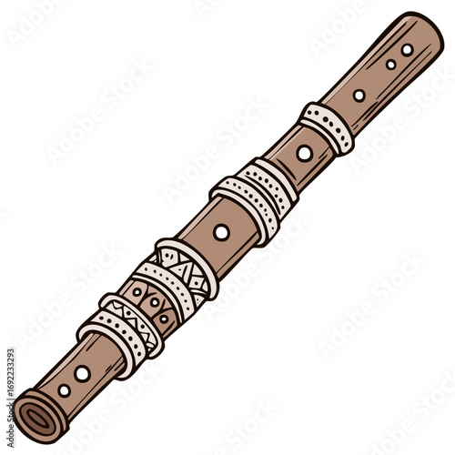 Woodwind instrument decorated flute tribal patterns ethnic musical arts