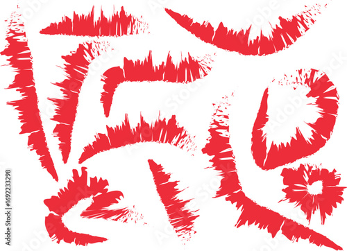 Abstract red jagged brush stroke shapes and smudges for artistic designs vector