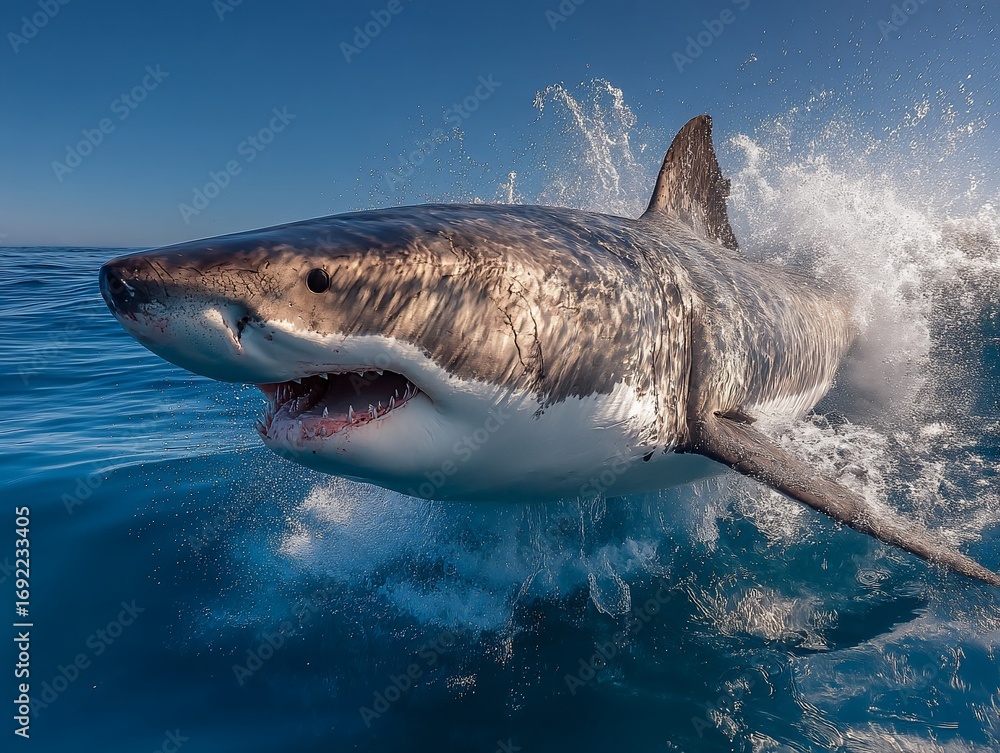 Obraz premium Powerful apex predator leaping from the ocean