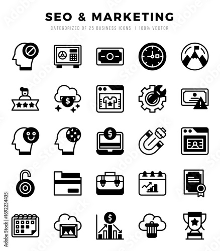 Vector SEO & Marketing types icon set in Lineal Filled style. vector illustration.