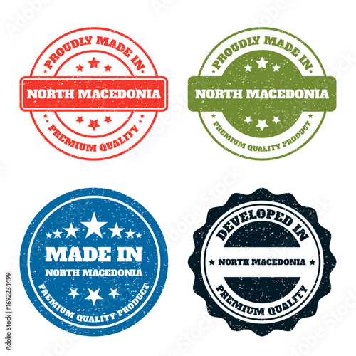 North Macedonia Made In Labels and Badges. Premium Quality Product Graphics