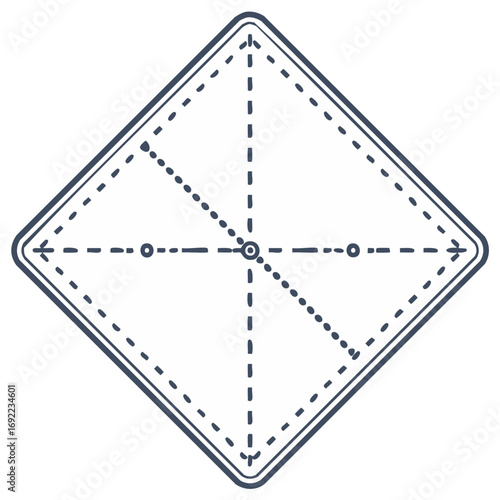 Geometric diamond shape with dashed lines inside.