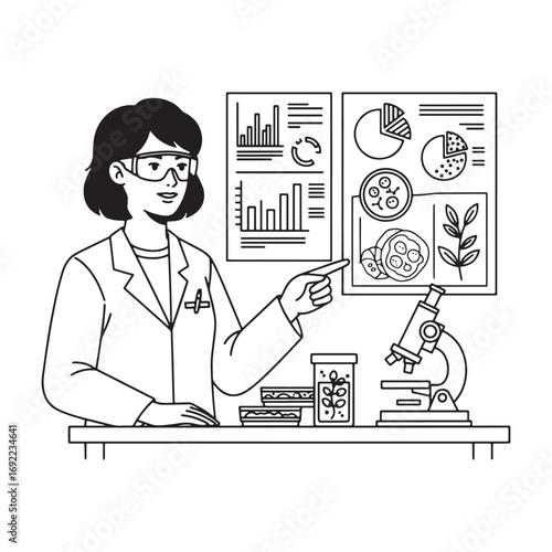 Wildlife Research Biologist Lineart – Biologist Vector Outline Drawing with Balanced Ecology Style – Biologist Drawing – Vector of Biologist – Biologist Outline