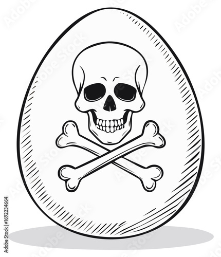Vector illustration of an egg with a skull and crossbones symbol drawn on it, symbolizing danger or poison