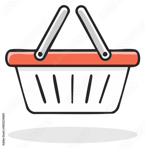 Shopping Basket Illustration in White and Orange, Empty Shopping Container