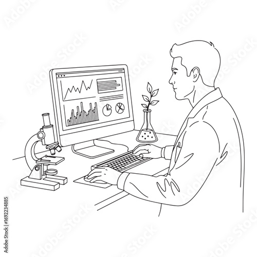 Laboratory Biologist Lineart – Biologist Vector Illustration with Scientific Precision – Biologist Drawing – Line Art Drawing of Biologist – Biologist Icon