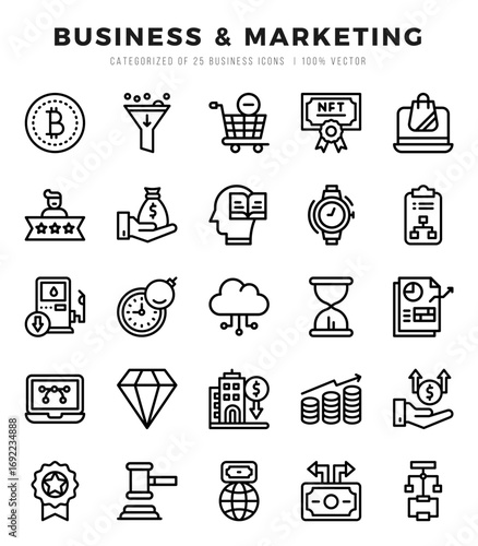 Business & Marketing Icon Pack 25 Vector Symbols for Web Design.