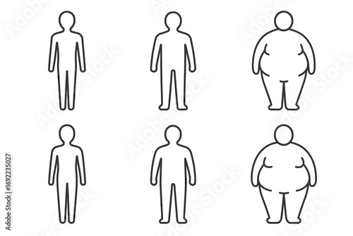 Human body weight variations: outline illustrations of different sizes and shapes
